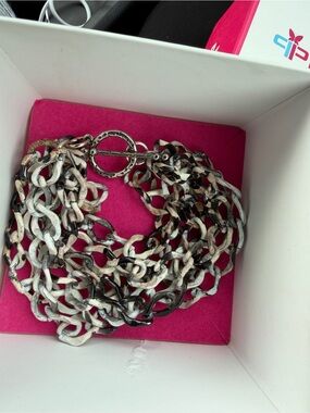 Posh Artisan Style Multi Strand Resin Chain bracelet Black White